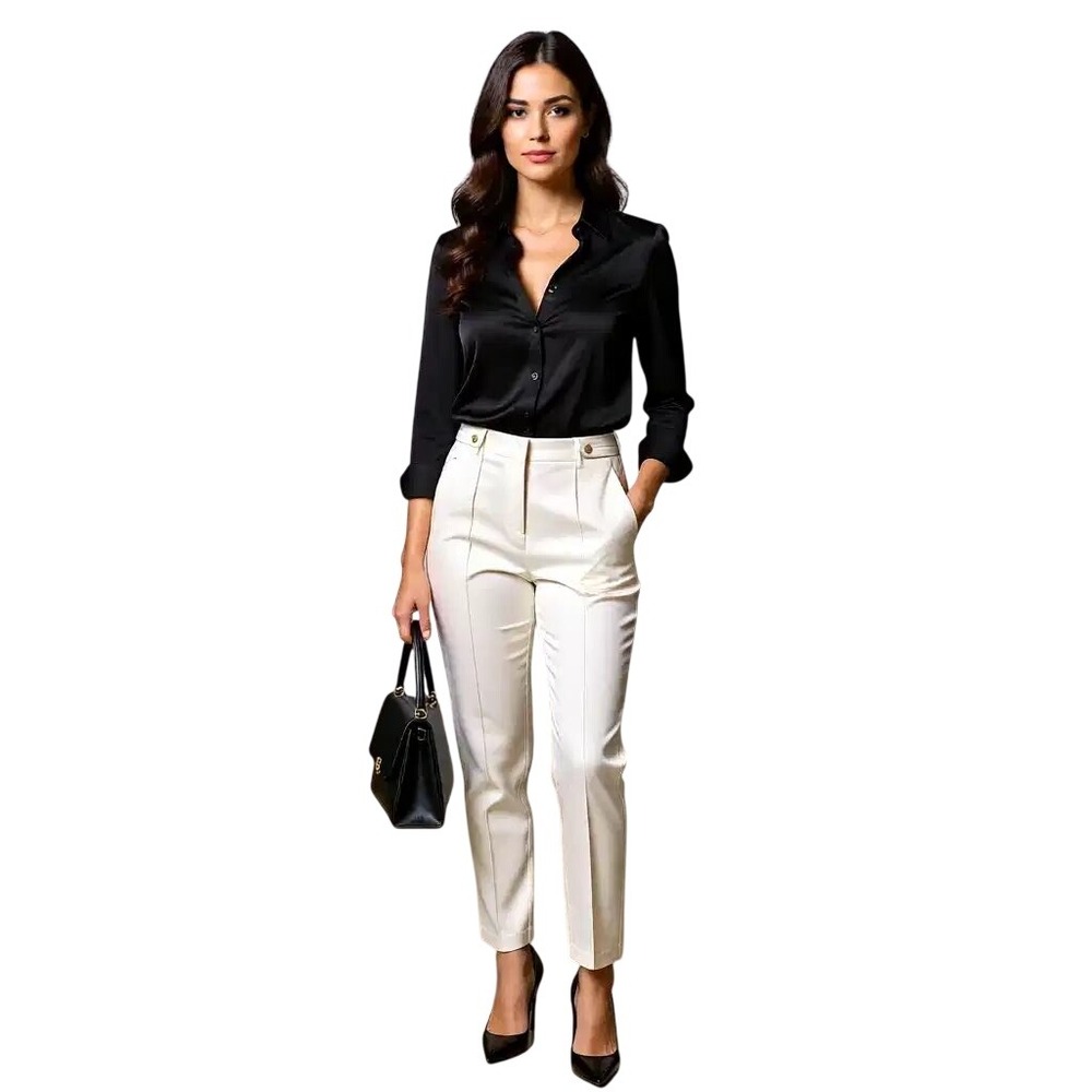 Donna Karan New York Cream High Waisted Tapered Dress Pants Gold Button 2 NWOTT